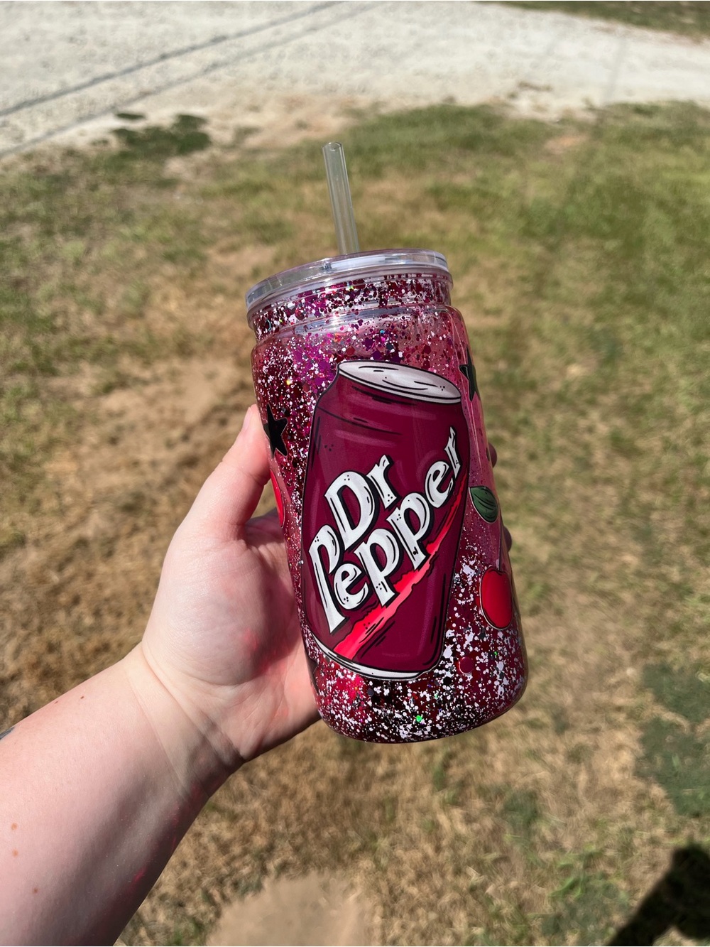 Pink Glitter Can Tumbler with Straw - Home Party Supplies